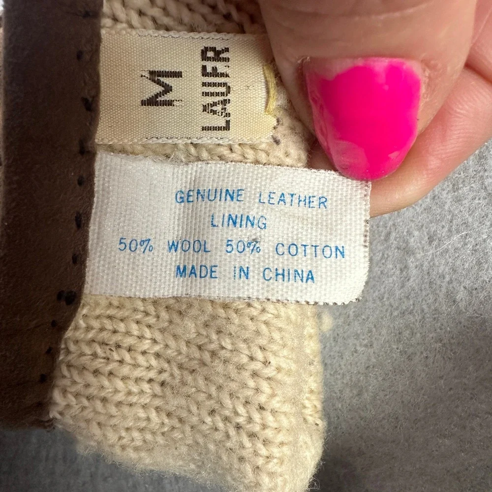 Vintage 90s Lauer Womens Brown Suede Leather Gloves Wool Cotton Knit Lined  M